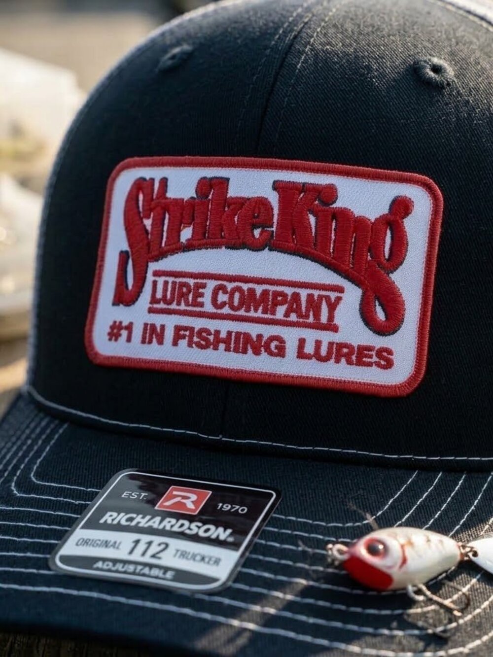 Retro Strike King Lure Hat Fishing Patch Black White Richardson 112 Snapback Cap